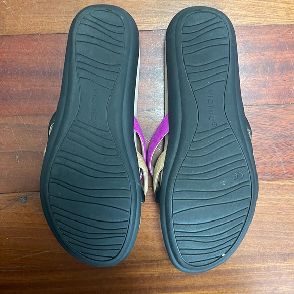 Vionic Dava Leather Sandals Size 7 Flats Strappy Summer Black Tan Purple - Picture 10 of 11
